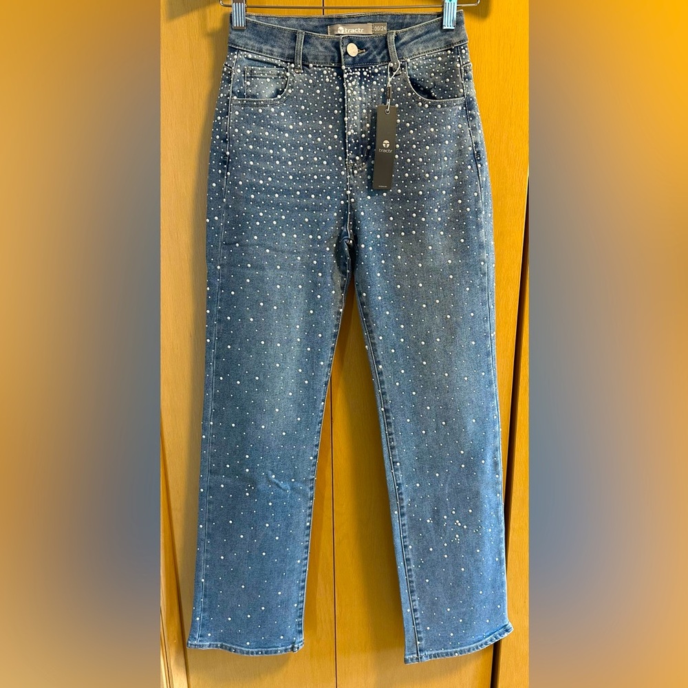 Tractr High-Rise Straight Leg Jeans with Speckles - NWT